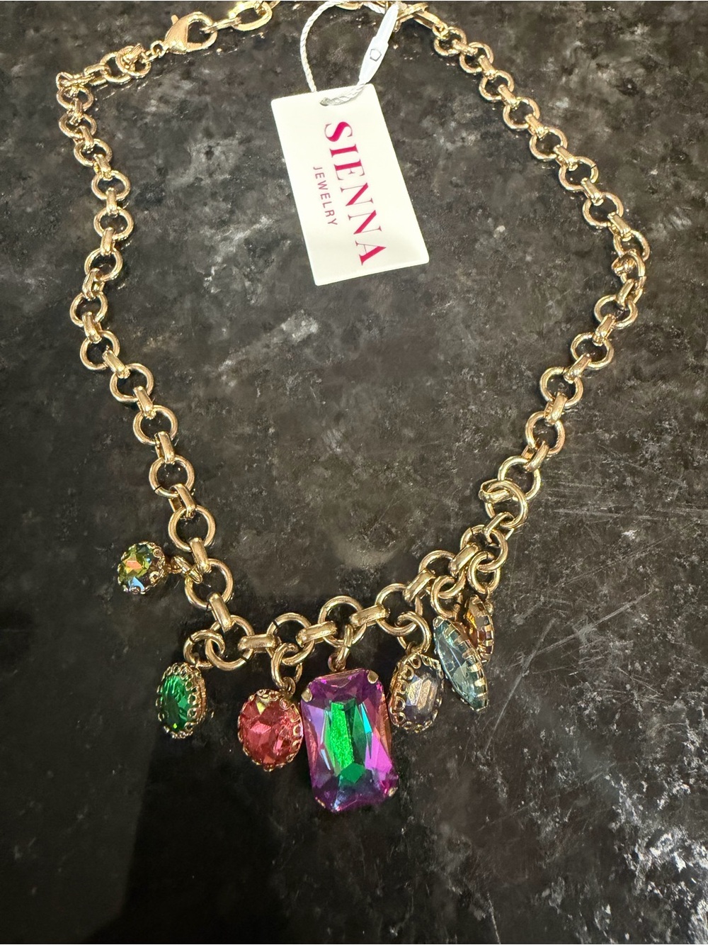 Sienna Gold-Tone Multicolor Crystal Charm Necklace